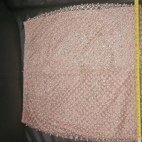 Y2k Handcrafted Pearl Details Stretchy Fabric Stealth Mini Formal Skirt Sz M - Picture 9 of 12